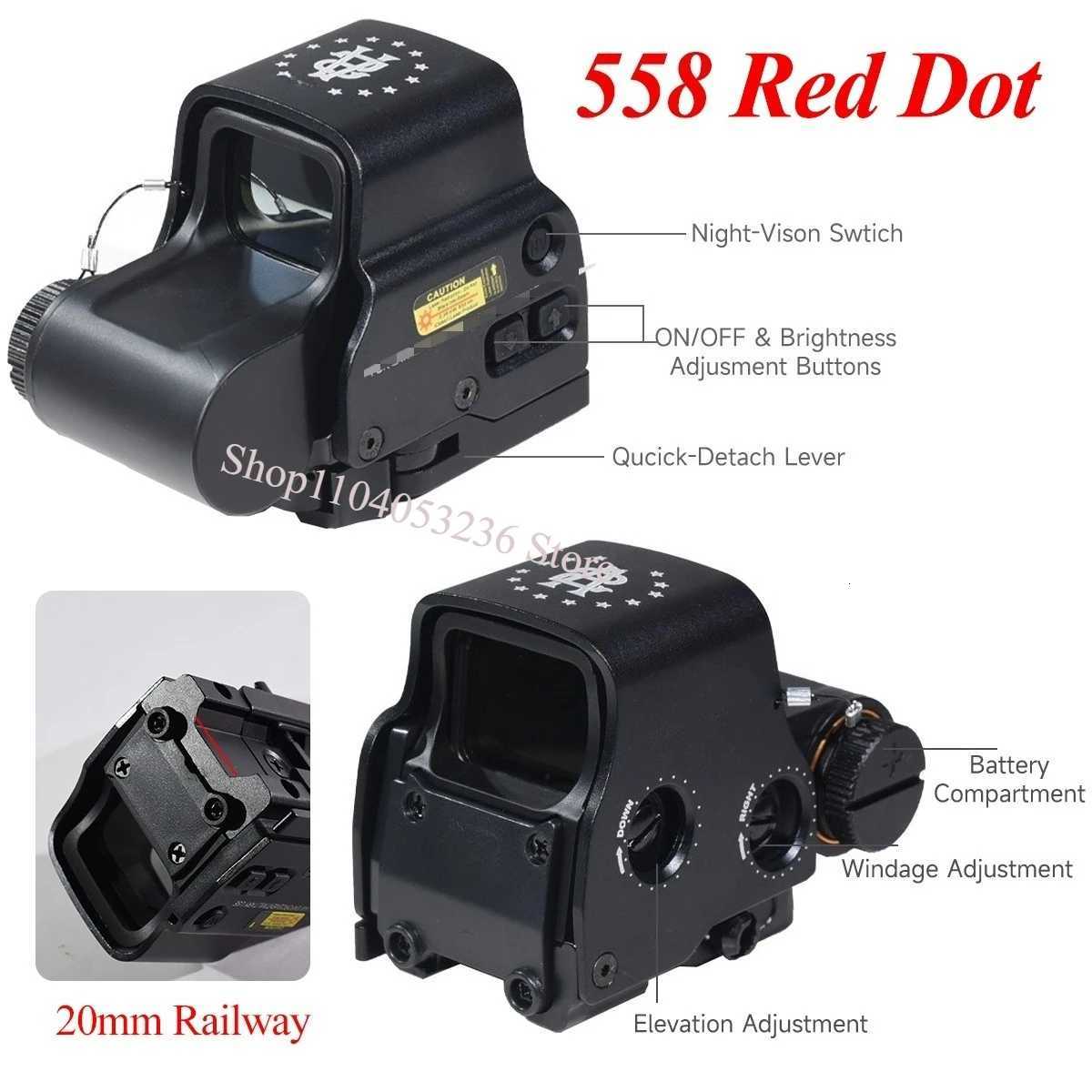 E*T*CH New 558 DC* Holographic Red Green Dot Sight Hunting Airsoft W G33/G43/G45 3X 5X Magnifier Fits 20mm Rail Mounts QD Lever R250730
