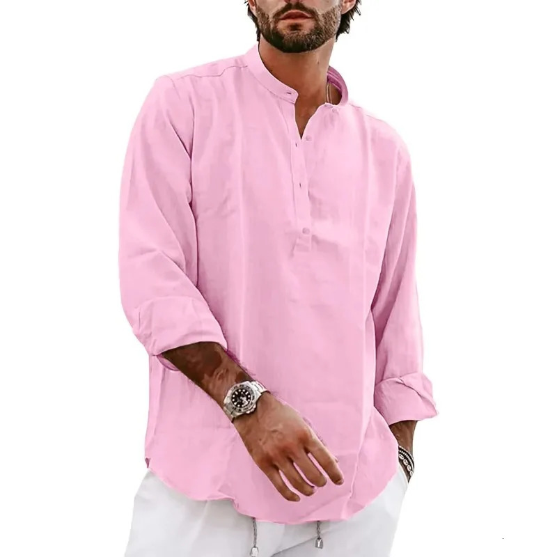 Mens Long Sleeve Cotton Polo Shirts Lightweight Oversize T Henley Beach for Men Breathable Solid Color Tops 250731