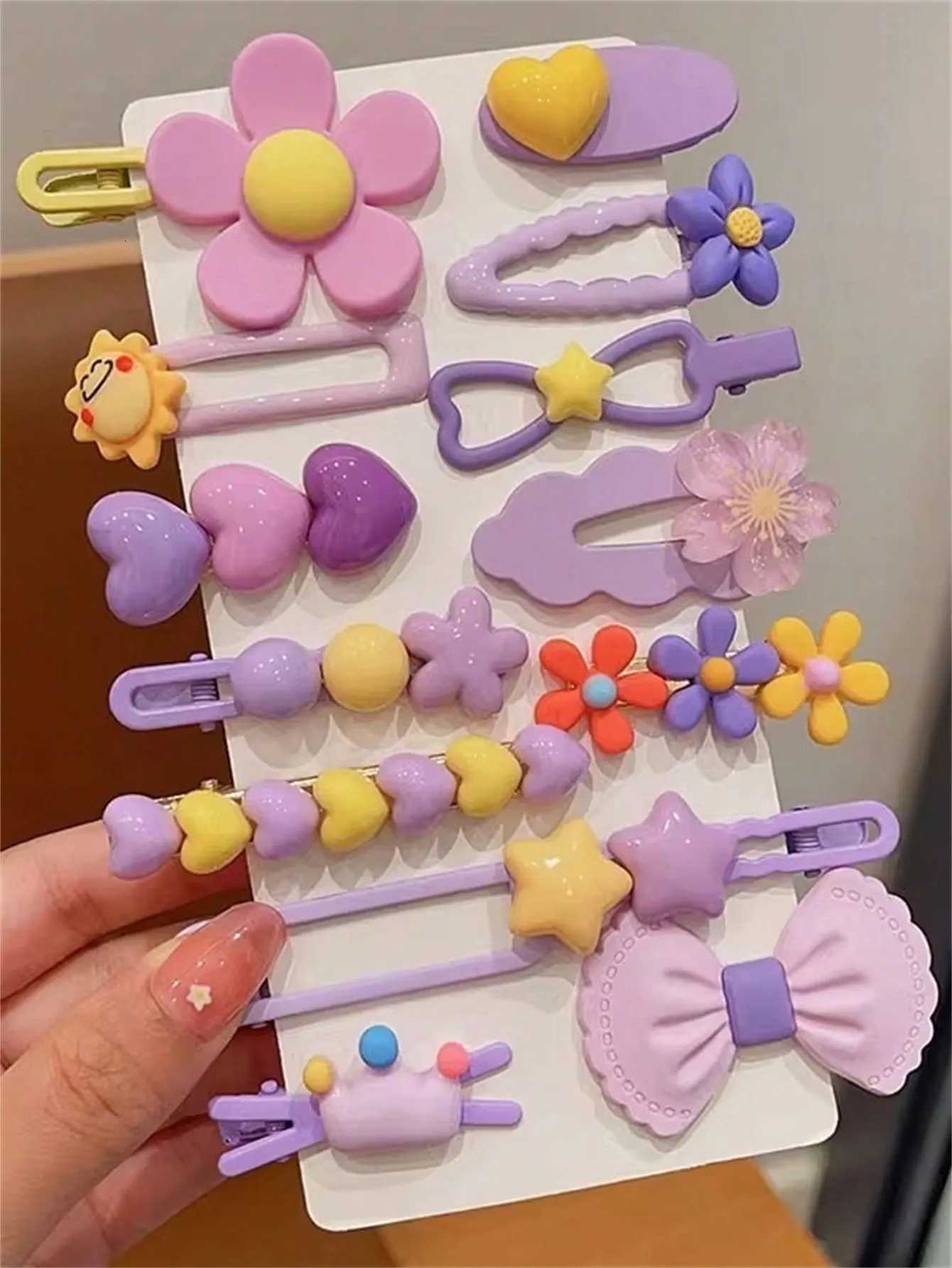 14-piece Hairpin set Ladies Pink Hairpin Floral side clip Colorful hairpin Cute candy color hairpin clip Headpiece R250730