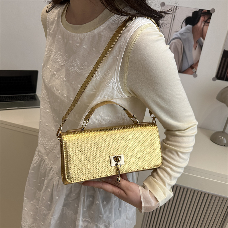 Women's 2025 New Fashion Snake Pattern Lock Handbag Niche Light Luxury Shoulder Crossbody Small Square Bag ddmymoon