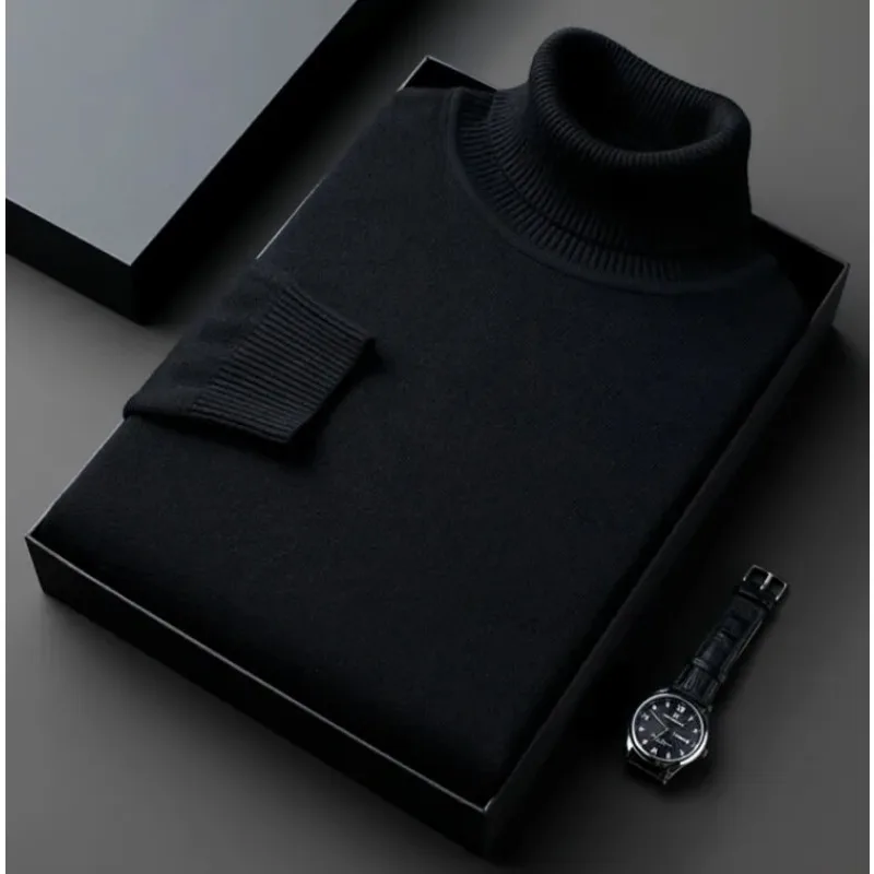 Autumn Mens High Quality Knitted Turtleneck Sweater Slim Fit Long Sleeve Anti-pilling Pullover Solid Color Trend Men Streetwea