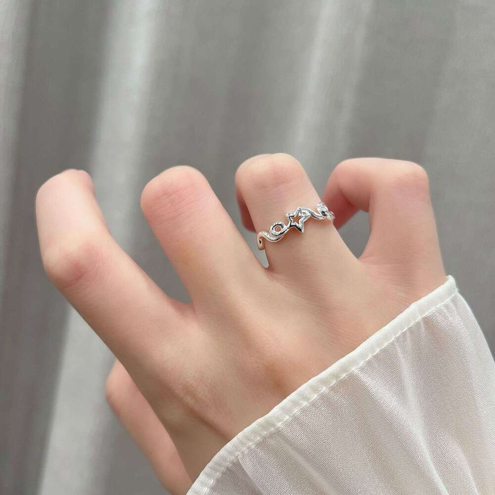 2025 New Korean Style Silver Heart Zircon Open for Women, Light Luxury, Exquisite, High-end Adjustable Ring 80d
