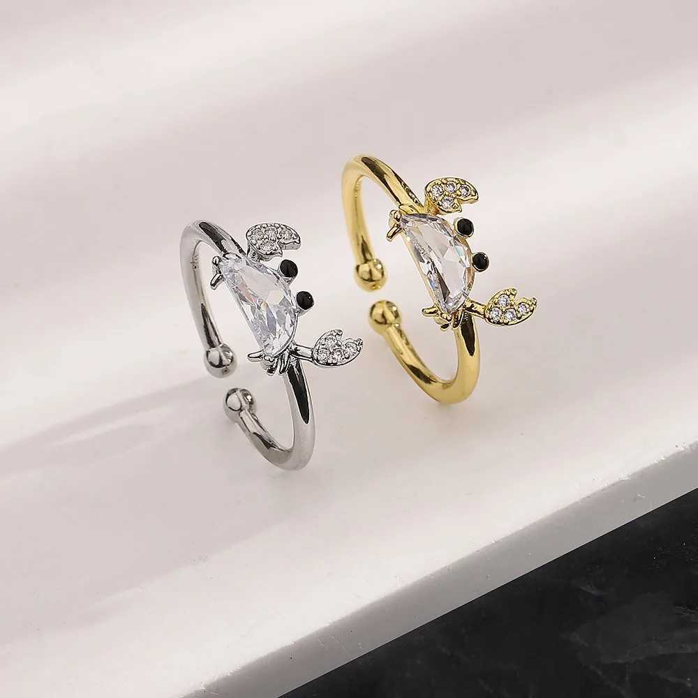 Creative Design Crystal Crab Stainless Steel Opening Rings for Women Exquisite Cute Marine Animal Finger Accessory Jewelry Gifts y250730