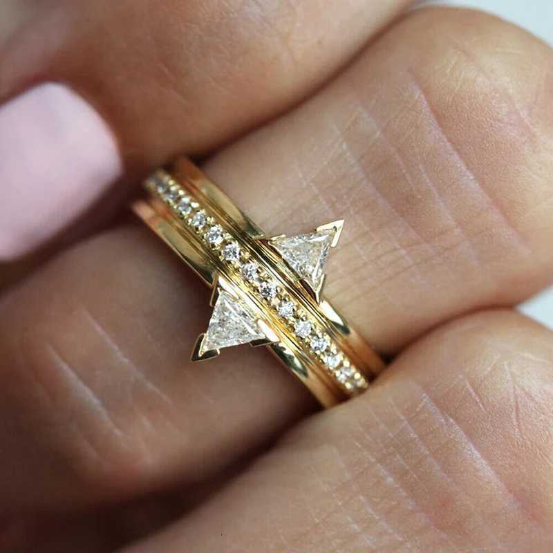 8 Gold Color Wedding Rings for Women New Trendy Design Triangular Cubic Zirconia Luxury Rings Engagement Party Lady Jewelry y250730