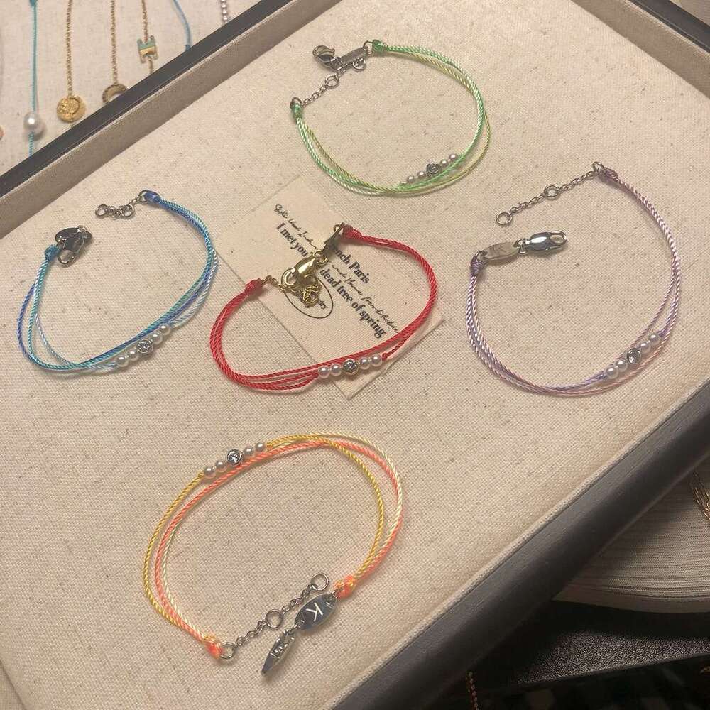 Titanium Steel French Red Rope Single Dia Multi-Rope Pearl Dopamine Niche Simple Layered Wear Non-Fading Handmade Weaving