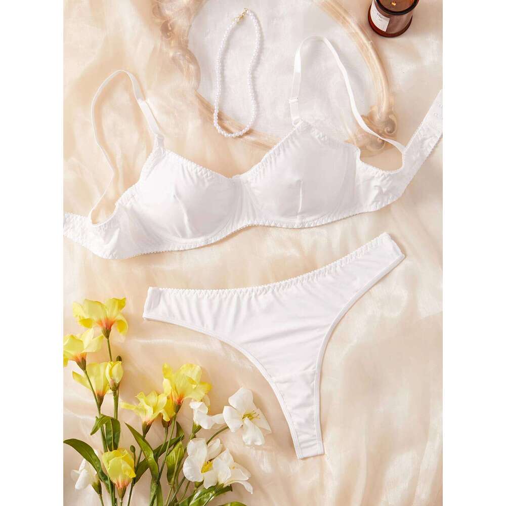Ladies Smooth Comfortable Thin Women Sexy Nightwear Inner Solid Color Sleep Underwear Bra Set