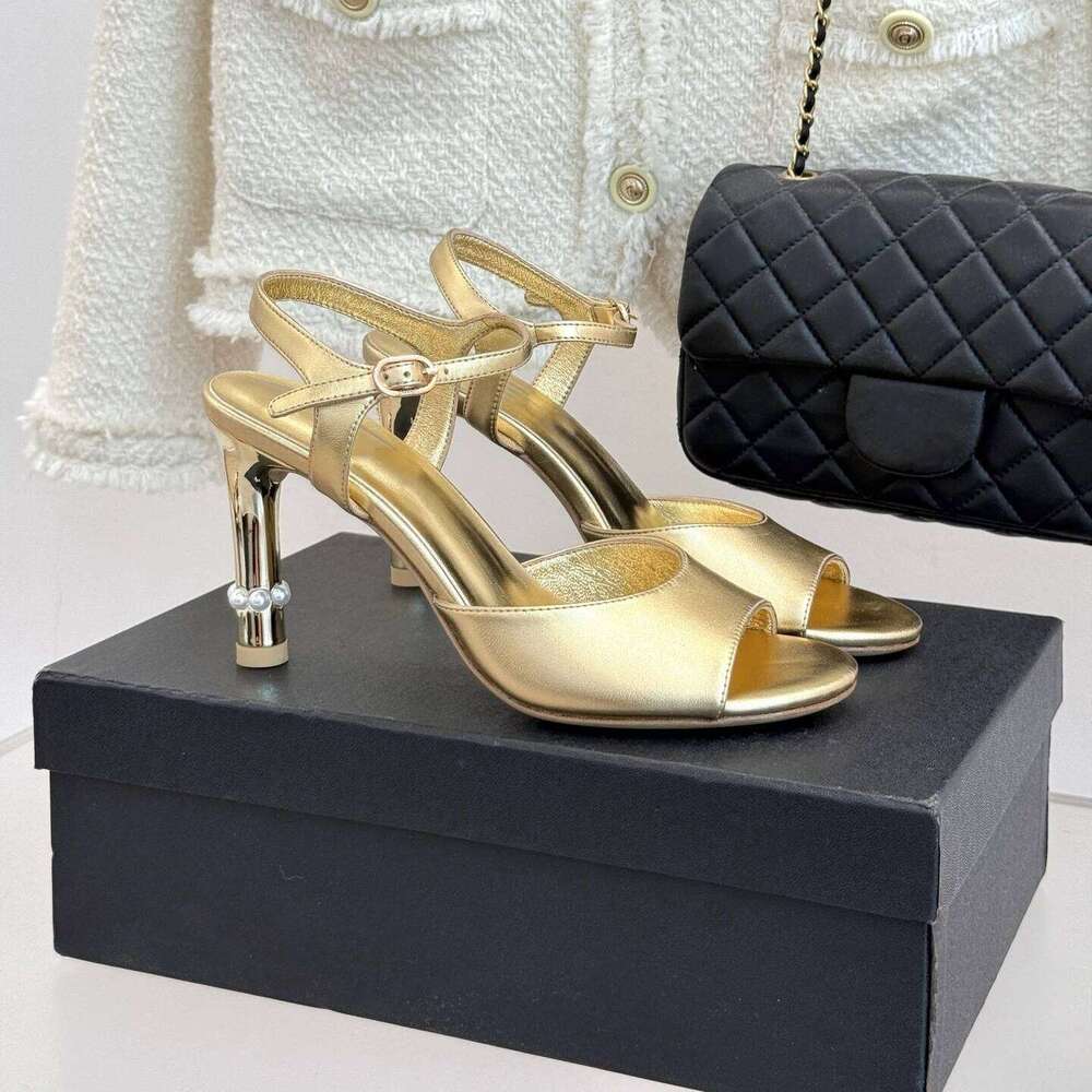 Women Size35-41 Genuine Leather Sandals Pearls Super High Heels Pumps Slingbacks Summer Designer Shoes Zapatillas De Mujer 45c
