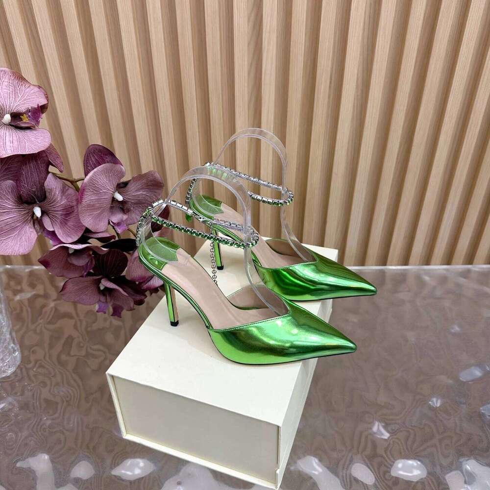 Women Size34-42 Patent Leather Pumps Crystal Chain Super High Heels Sandals Pointed Toe Designer Shoes Zapatillas De Mujer fe9