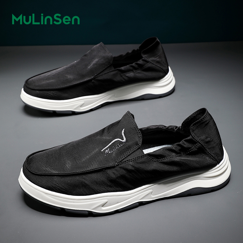 Mulinsen men's shoes summer breathable high-end ice silk cloth shoes men's lazy slip-on men's walking casual shoes