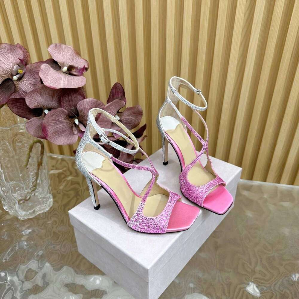 Women Size35-42 Genuine Leather Crystal Sandals Super High Heels Pumps Wedding Designer Shoes Zapatillas De Mujer 522