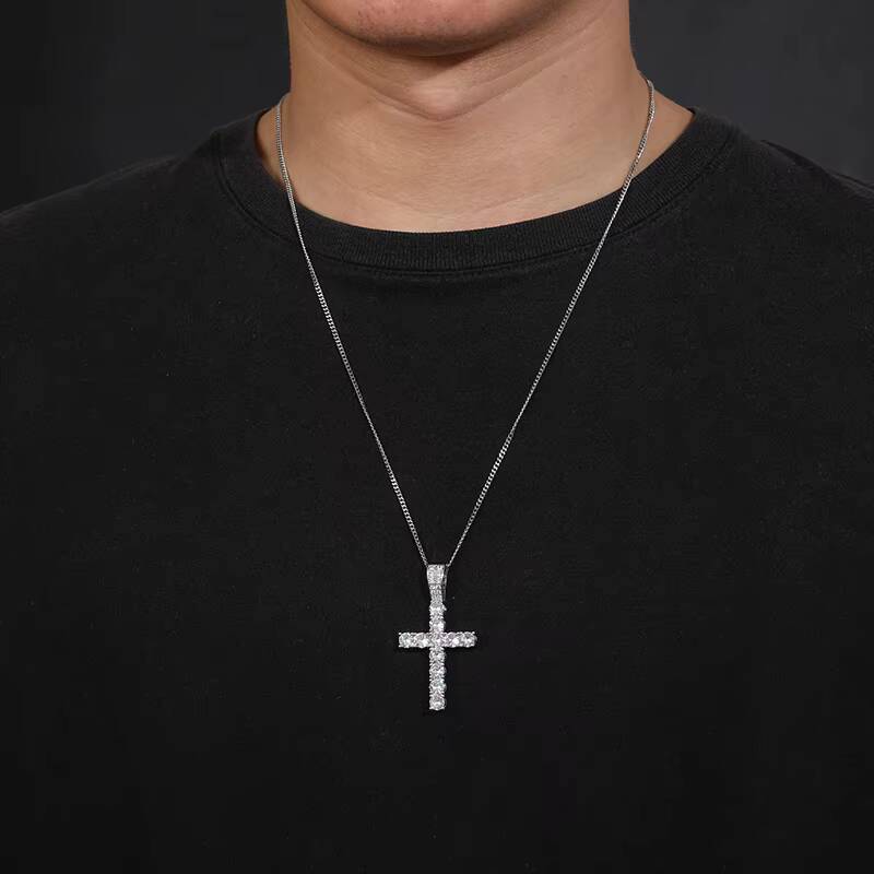 Fine Jewelry 925 Sterling Silver Pass Diamond Tester 5mm VVS Moissanite Classic Cross Pendant Necklace for Men Women