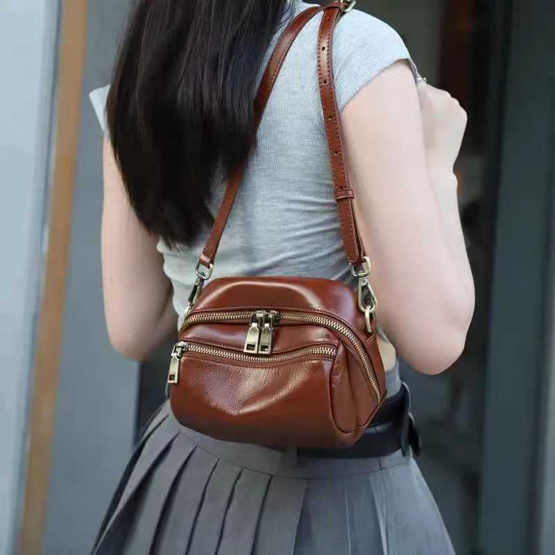 Vegetable Tanned Cowhide Small Handbag 2025 New Popular and Versatile Genuine Leather Womens Bag Ladies Shoulder Crossbody Bag Y250730