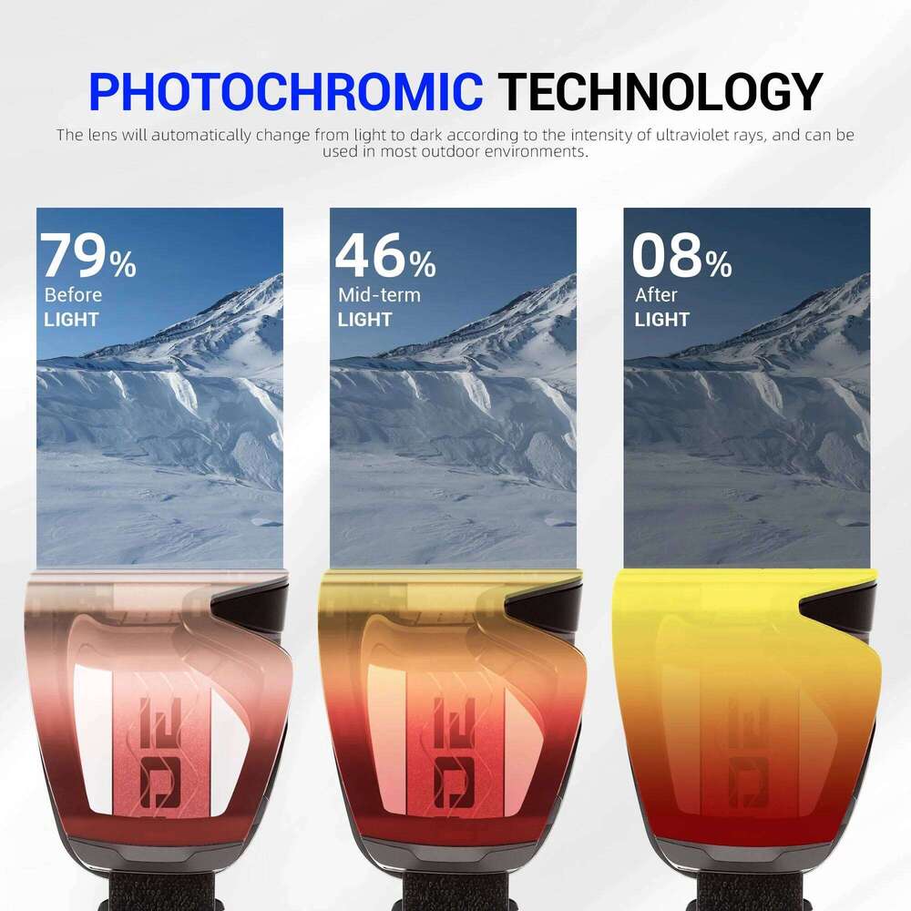 KAPVOE New Winter Photochromic Ski Goggles Double Magnet Adsorpt Layers Uv400 Anti-Fog Coatings Men Women Snowboard Skiing
