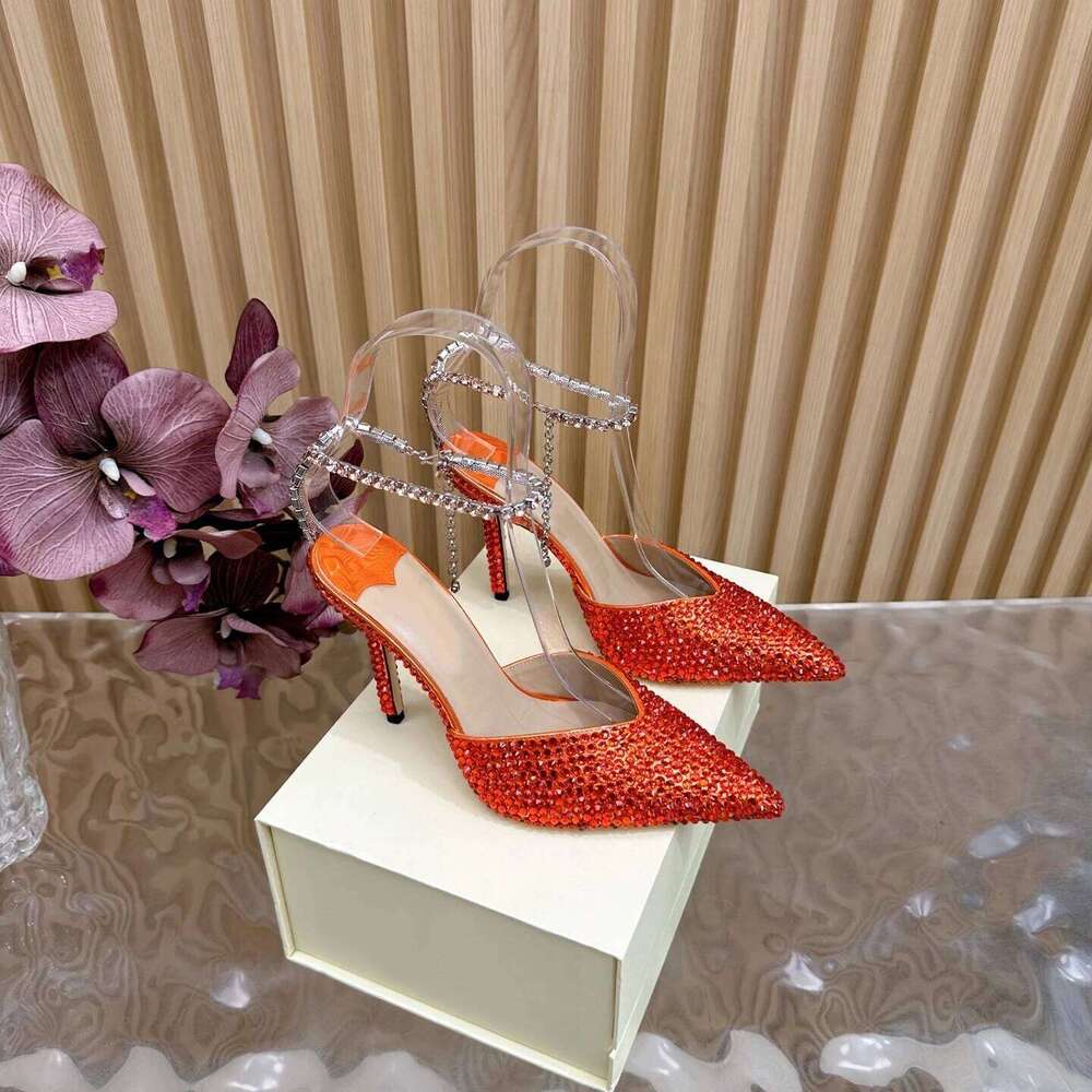 Women Size34-42 Genuine Leather Crystals Pumps Super High Heels Sandals Pointed Toes Designer Shoes Zapatillas De Mujer be4
