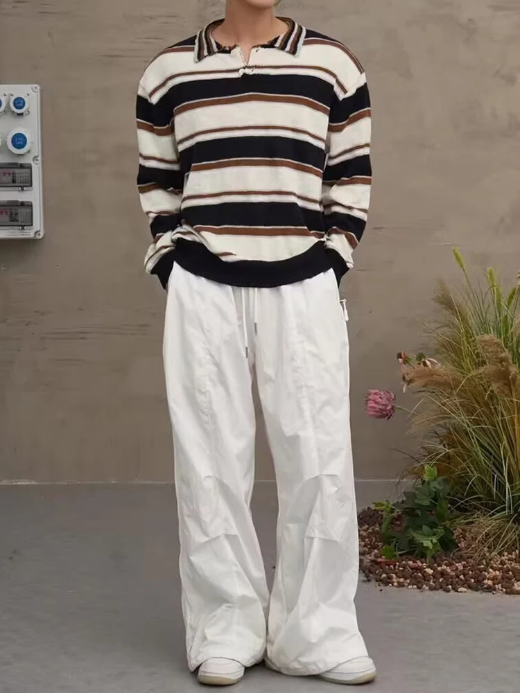 Vintage Contrast Color Knitted Polo Shirt Mens Autumn Outdoor Casual Long Sleeve Jumper Tops Men Fashionable Striped Shirts 250731