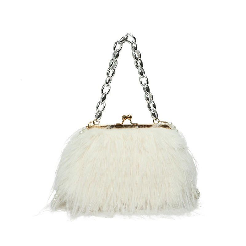 Large Capacity Plush Women's Pearl Chain Clip Fairy Style Single Shoulder Crossbody Bag ddmymoon