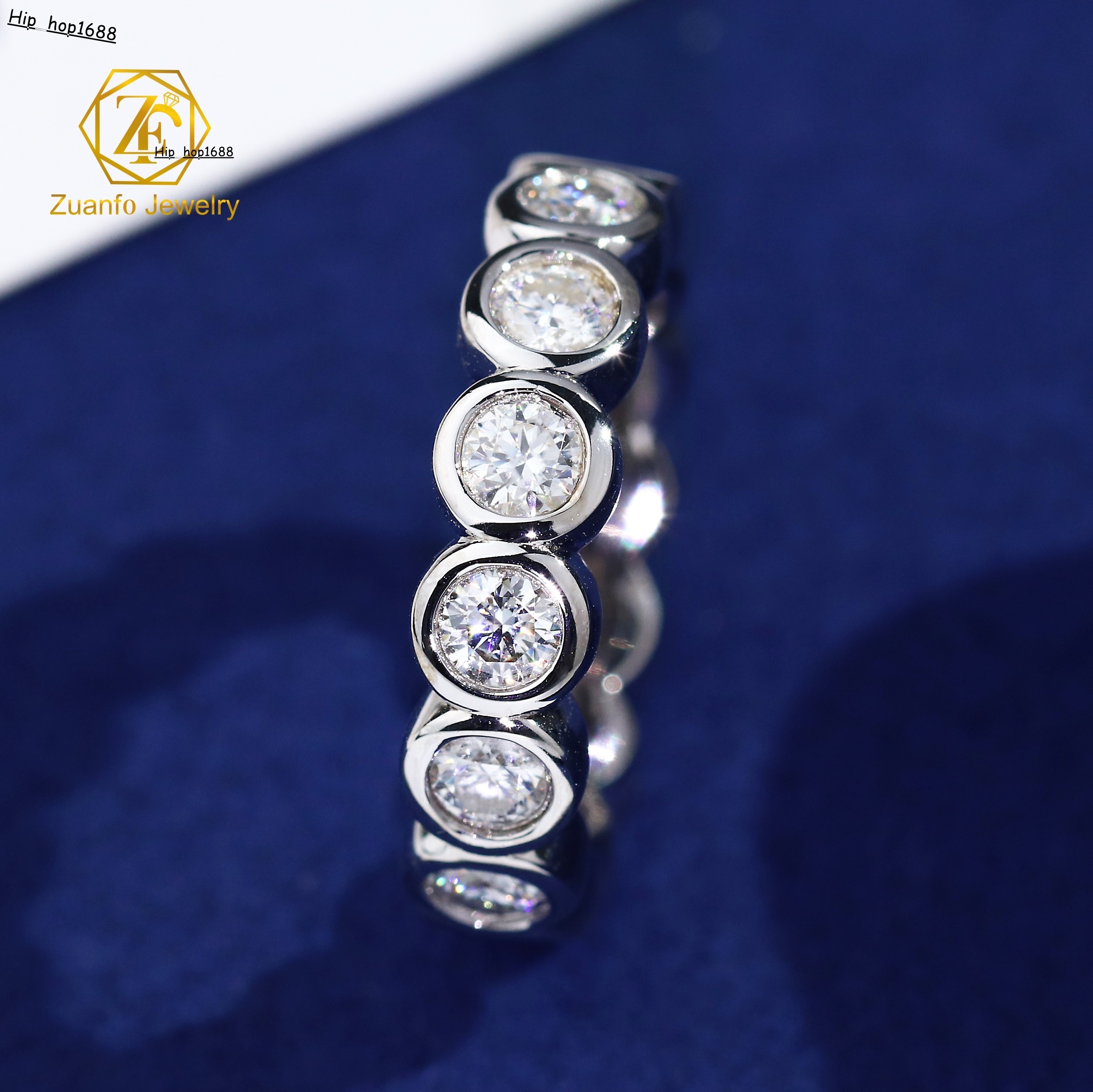 New Design Luxury Jewelry 925 Silver Gold Plated D VVS1 Pear Round Oval Cut Moissanite Diamond Eternity Band Ring for Gift