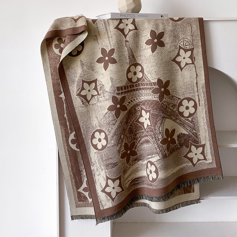 Autumn and winter new imitation cashmeres retro pentacle print double-sided warm scarf shawl outside 2025