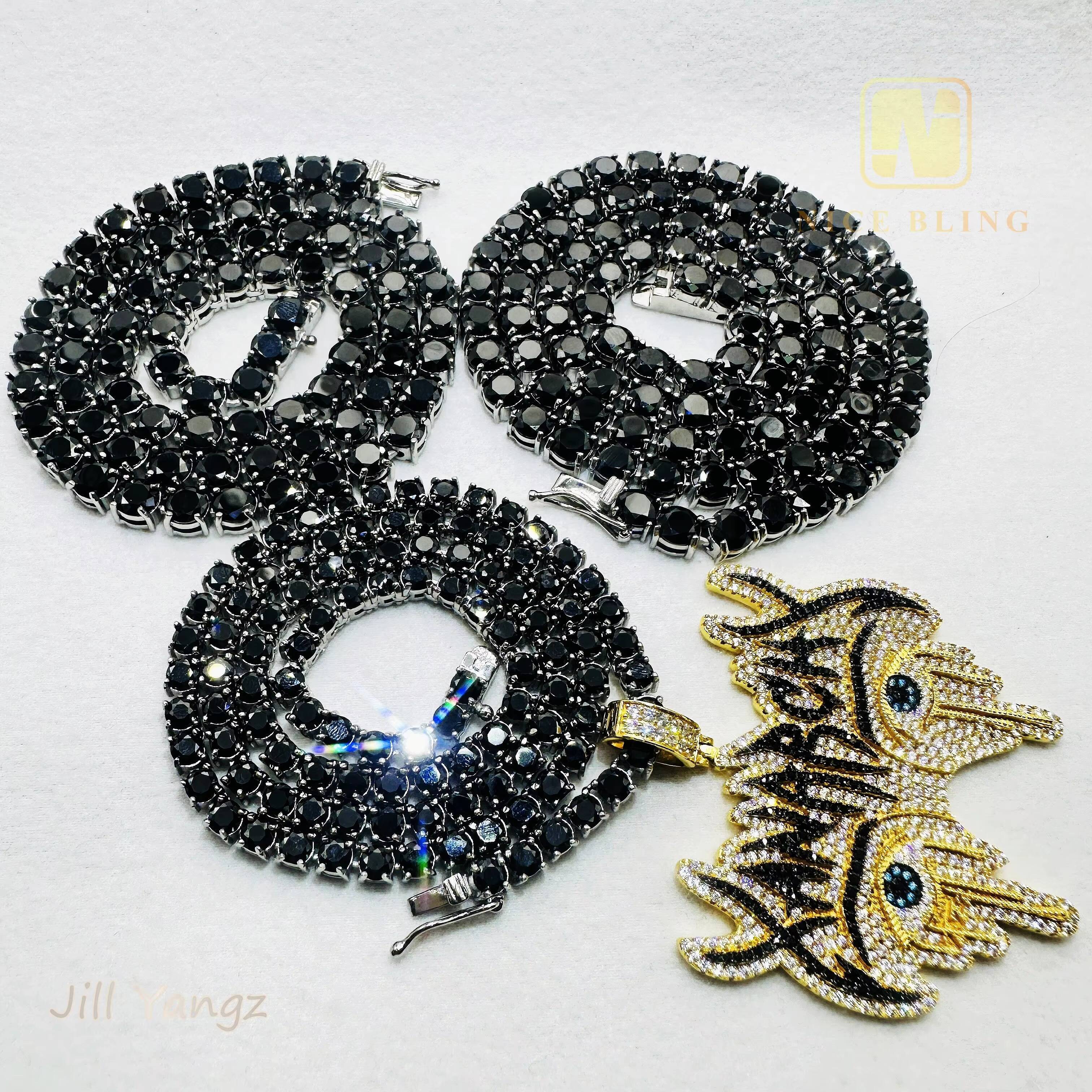 Manufacturer Wholesale Black Tennis Chain 4mm 6mm Quality Cubic Zirconia Surgical Steel Waterproof Hip Hop Necklace Bracelets