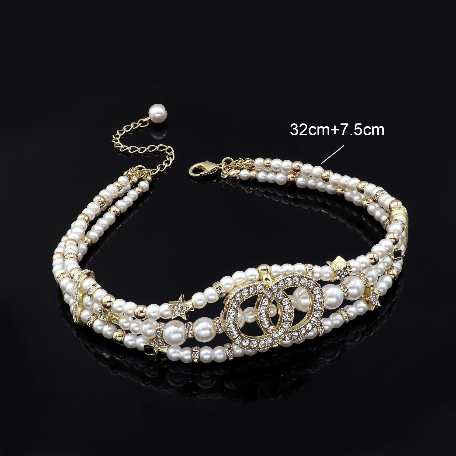 Pearl Inlaid Diamond Double C Necklace Designer bracelet Xiang Family Collarbone Chain Xiang Grandma Pearl Madam Choker Necklace