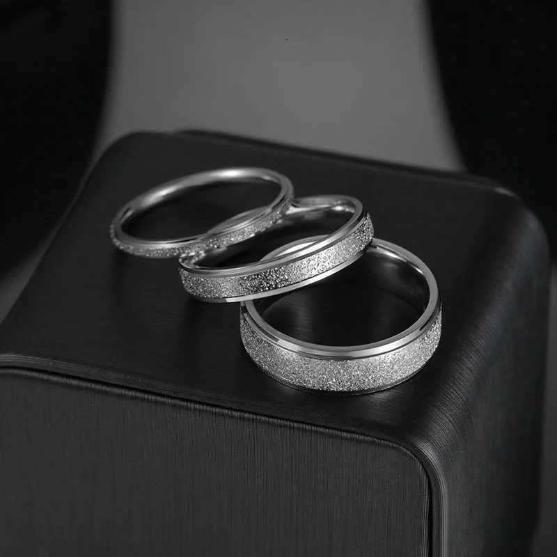 2/4/6MM Width Stainless Steel Frosted Thin Engagement Rings For Women Men Vintage Fashion Silver Color Wedding Bands Jewelry y250730