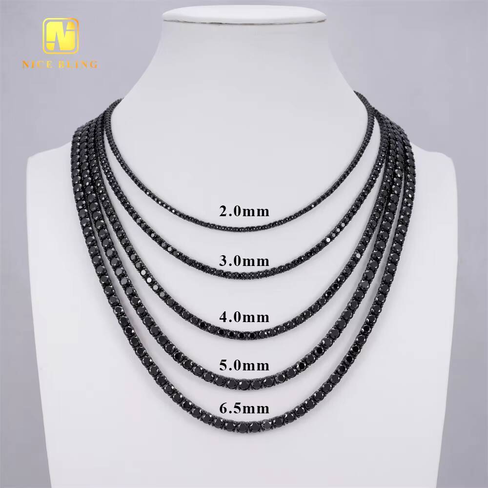 In Stock Factory Price 925 Sterling Silver Hip Hop Jewelry Bracelet Necklace Iced Out Black VVS Moissanite Diamond Tennis Chain