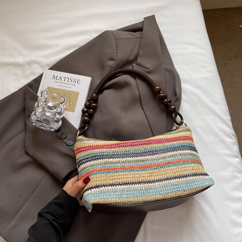 Retro ethnic style handbag, simple bead shoulder bag, multifunctional dumpling bag, designer bag, women's crossbody bag