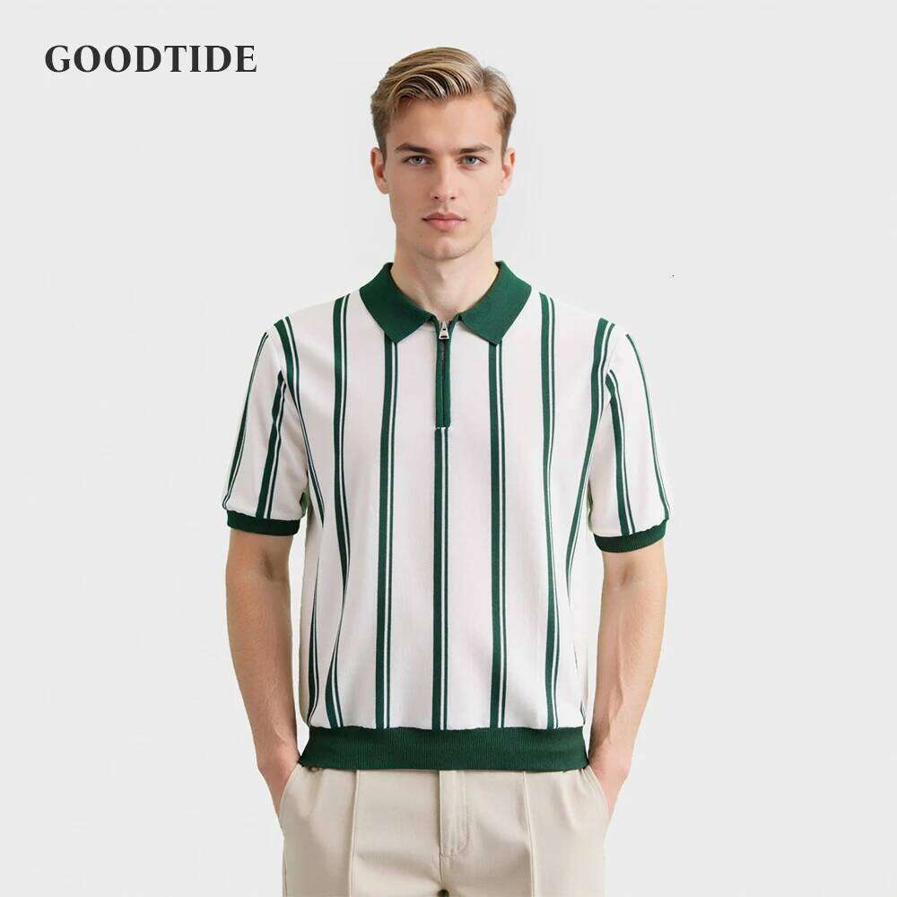 Knitted New Summer European And American Men's Polo Shirt Casual Solid Color Business Henry Collar Short-sleeved Top