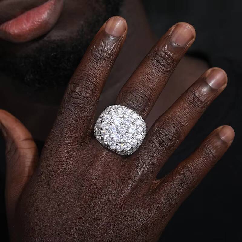 Luxury Jewelry White Gold 925 Sterling Silver Round Brilliant Cut Vvs Moissanite Diamond Men Iced Out Fine Ring Jewelry