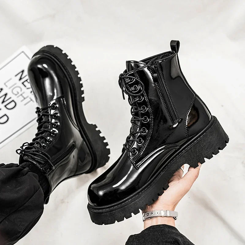 High Top Casual Boots Mens Shoes Fashion Thick Bottom Motorcycle Ankle Boot for Men Winter Boots Man Shoes Lace-Up 250729