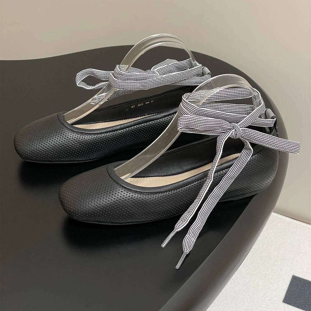 New Women Size34-43 Genuine Leather Ballet Flats Ankle Strap Square-Toes Solid Colors Designer Shoes Zapatillas De Mujer caf