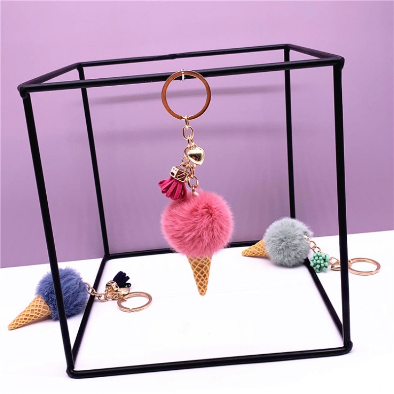 Creative Ice Cream-Themed Cartoon Plushies Set Includes 10 Unique Bags & Rings for Personal Accessories