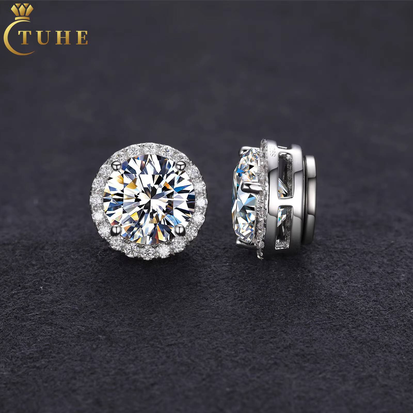 New Dropshipping Jewelry GRA Certificate Fashion 925 Sterling Silver VVS Moissanite Diamond Magnetic Earrings for Men