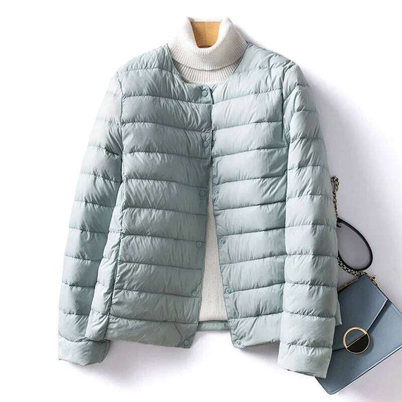Designer Clothing 2025 Women Liner Duck Down Jacket O-Neck Variable V-Neck 2024 New Female Winter Keep Warm Collarless Ultralight Quilted Puffer Coat