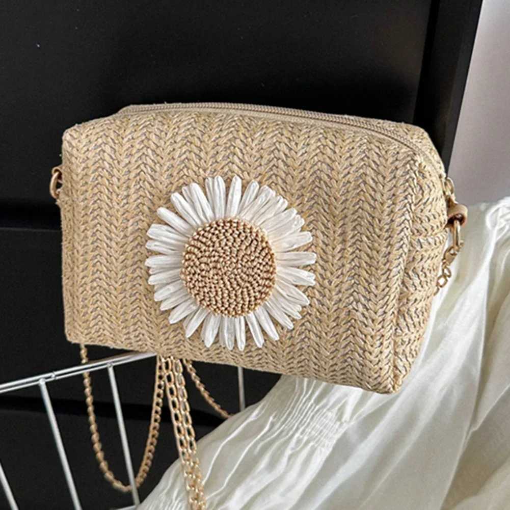 Summer Straw Bag for Women Shoulder Bag Casual Raffia Straw Crossbody Bag Flower Print Chain Handbags Boho Travel Vacation 2023 Y250730