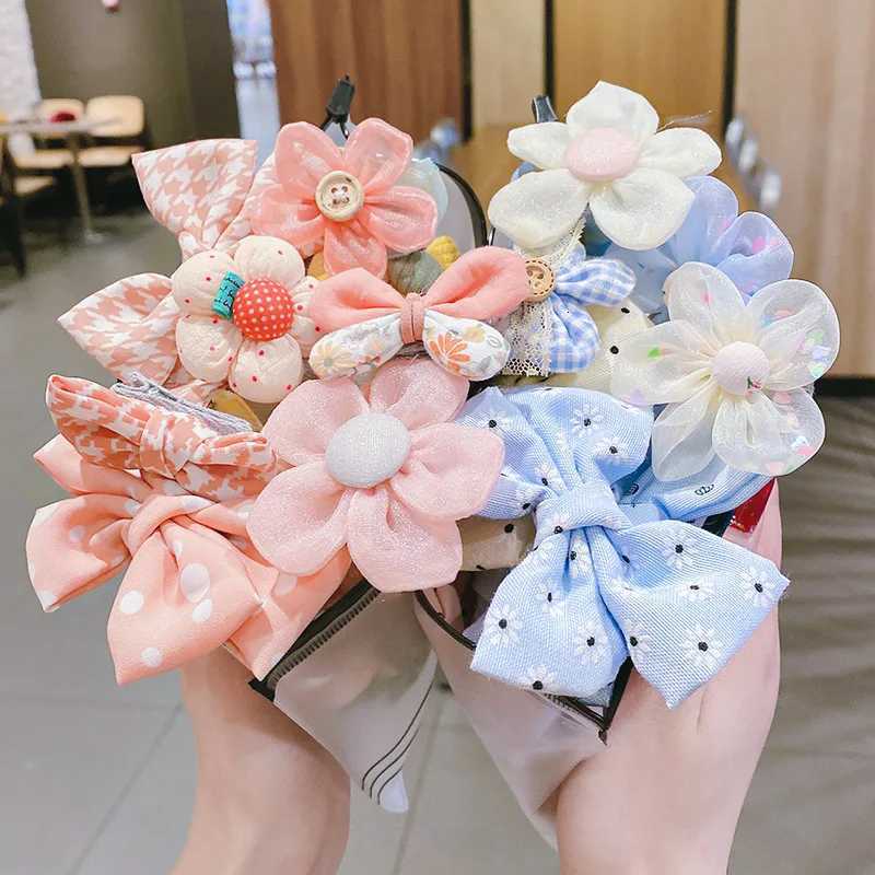 14-8Pcs/Set Cute Cartoon Bowknot Flower Hair Clips for Baby Girls Handmade Color Hairpin Barrettes Headwear Kid Hair Accessories R250730