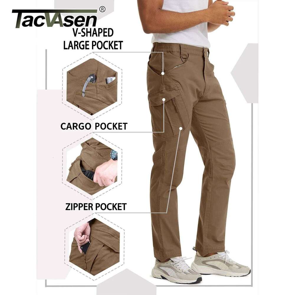 TACVASEN IX9 City Cargo Mens Multi Pockets Work Cotton Stretch Casual Trousers Outdoor Training Hiking Pants Male