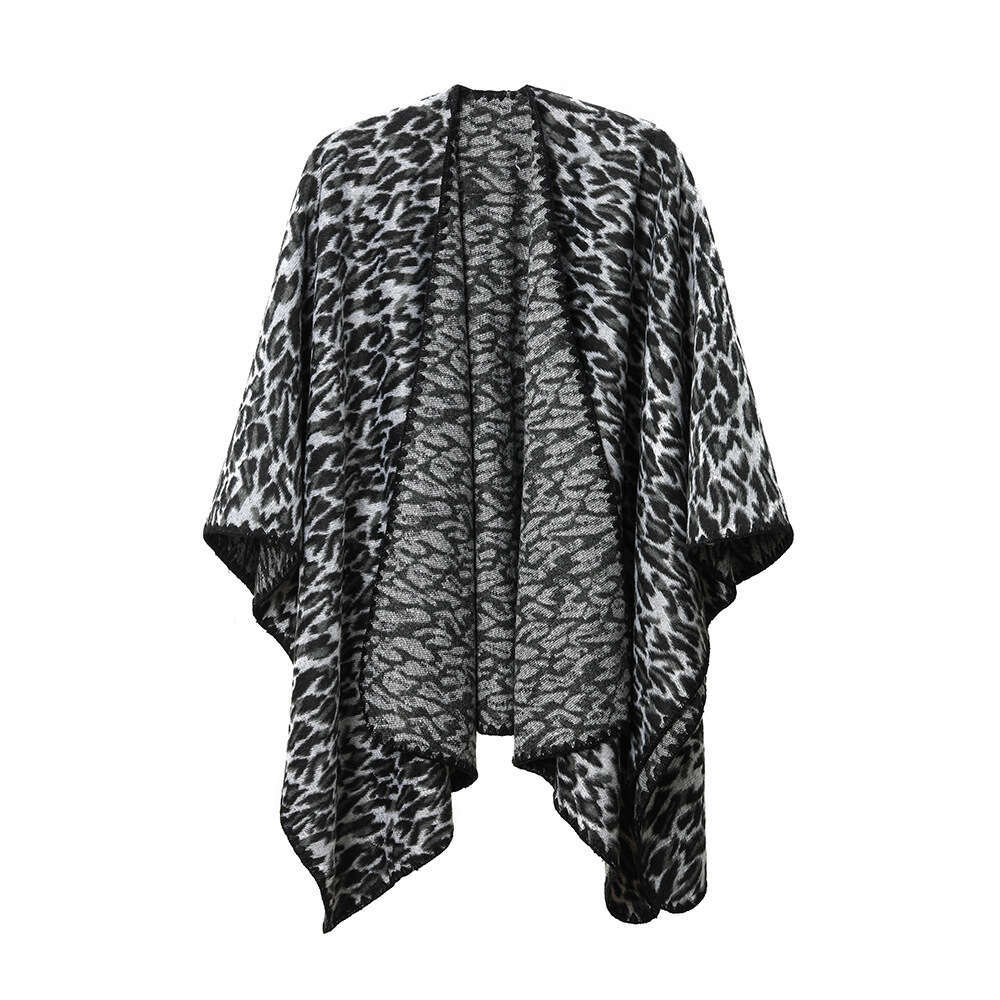 Straight Women, New Black Leopard Print Cross Shawl for Spring, Autumn, and Winter