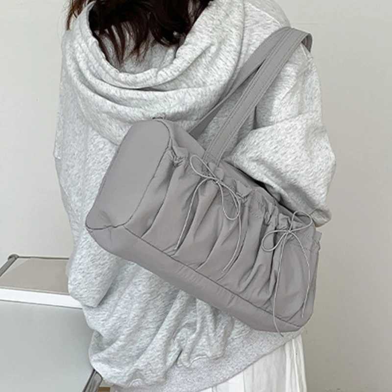 Women Fashion Nylon Shoulder Bag with Pleated Bows Large Capacity Casual Handbag Practical Top Handle Bag for Travel Daily Use Y250730