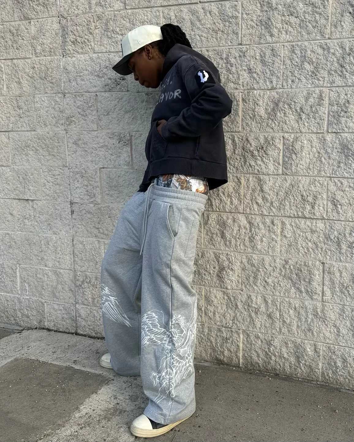 2K Retro Hip Hop Sweatshirt Sweatpants 2-Piece Set Double Waist Patchwork Drawstring Sports Pants Tracksuit Men Print Hoodie Suit XJ250731