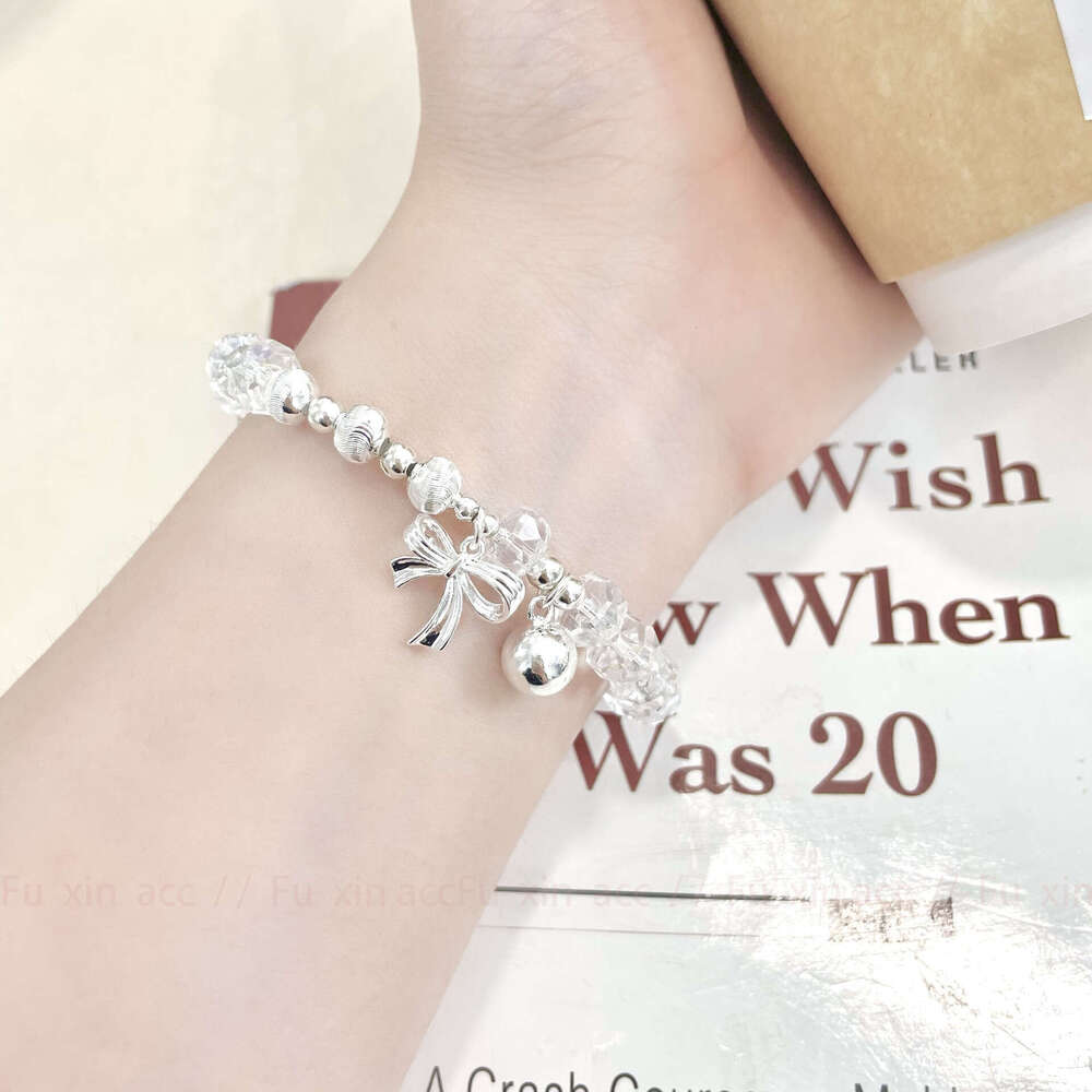 Crystal Bowknot Round Bead Bracelet Sweet Light Niche Design Simple Exquisite High-end Feel Personalized Versatile Jewelry 7a7