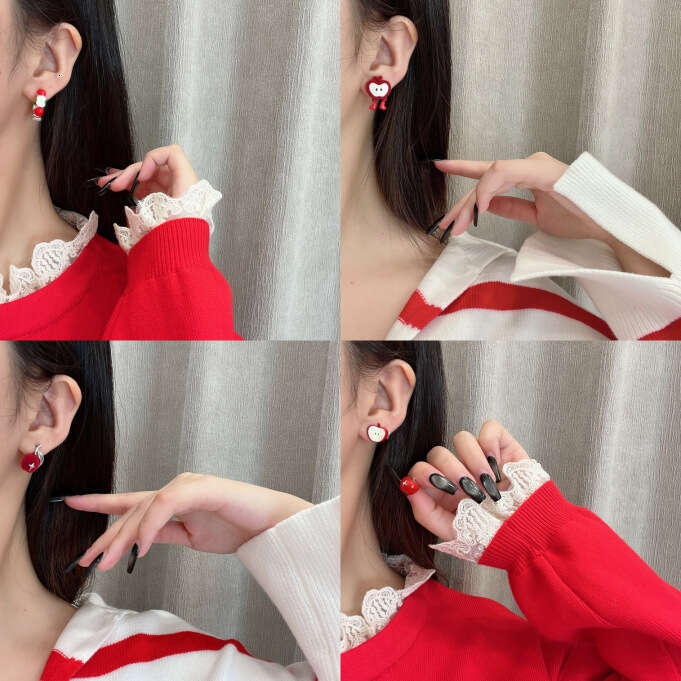 Flocked Ancora Red Apple Autumn Winter Cute Sweet Fun Design Elegant Versatile New Year Earrings 171