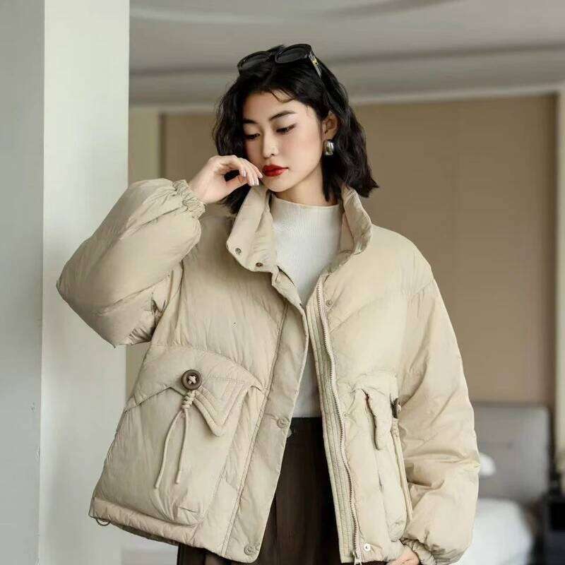 Designer Clothing 2025 Schinteon Women's White Duck Down Jacket Casual Loose Fit Stand Collar Coat Autumn Winter Warm Outwear Fashion