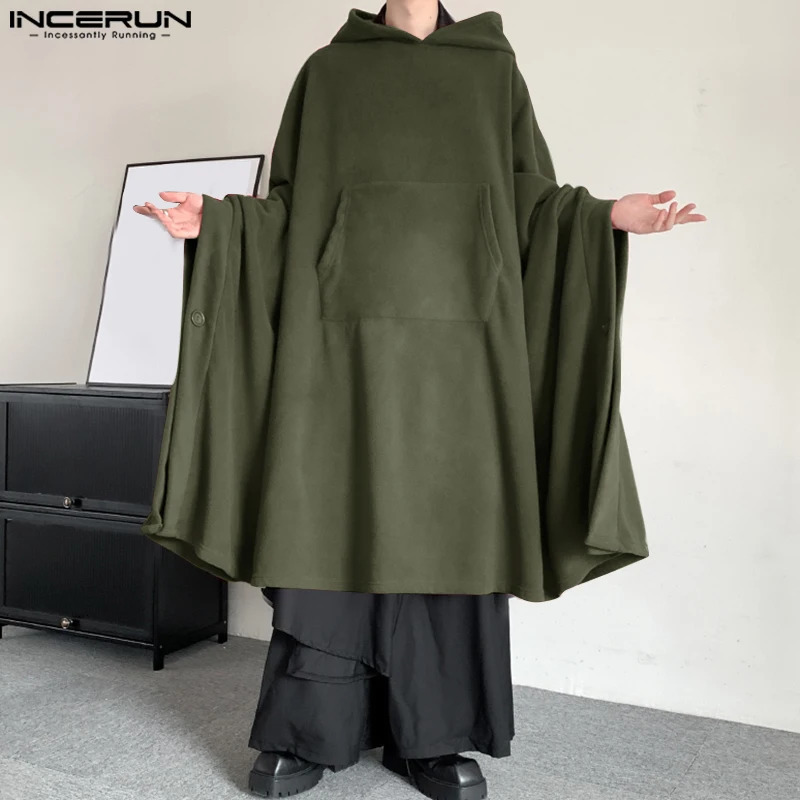 Fashion Casual Style Tops INCERUN Men Solid Allmatch Loose Cape Coats Male Personality Longstyle Long Sleeved Trench S5XL 250729