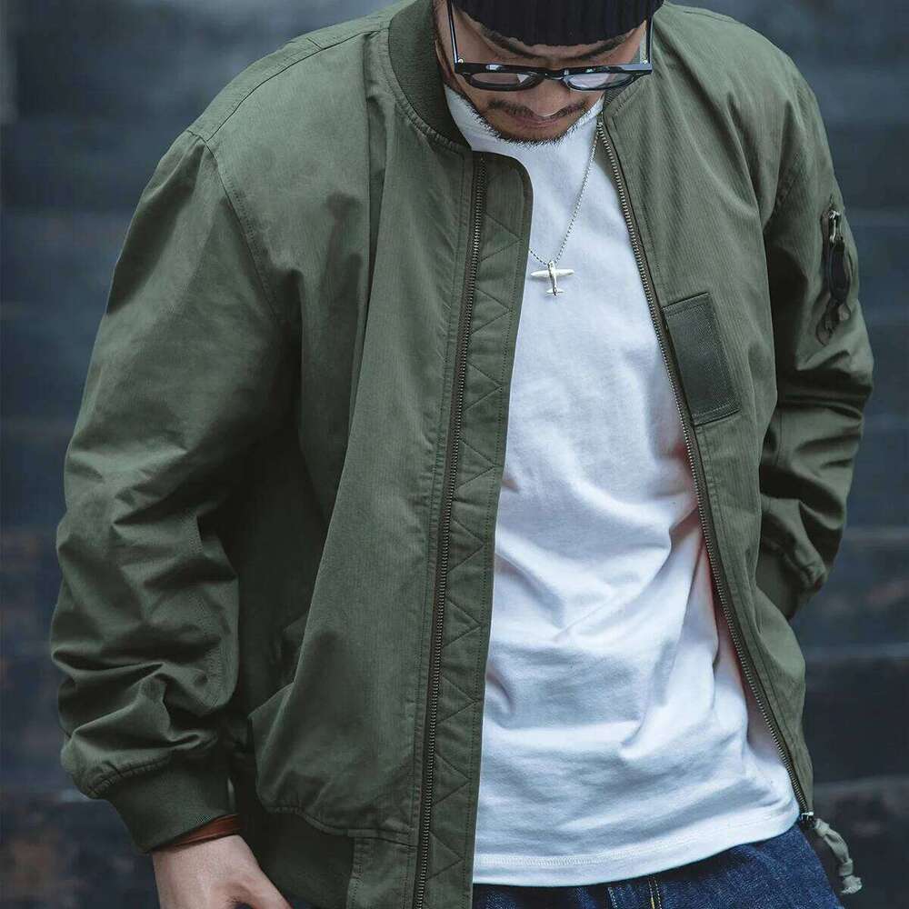 Maden Retro Ma1 Bomber Flight Jackets Green Windproof Pilot Jacket Casual Motorcycle Baseball Coat For Men's Spring And Autumn MDNG
