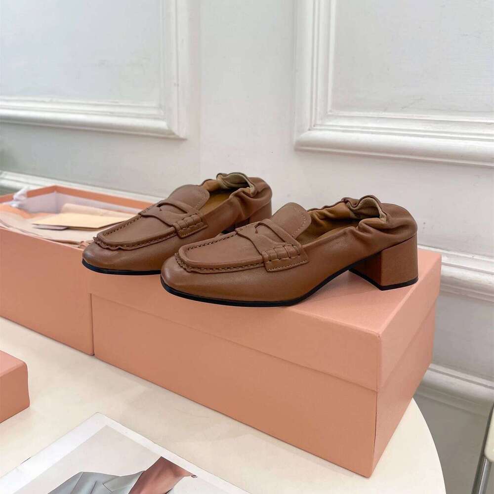 Women Genuine Leather Ballet Flats Square Toe Loafers Elastic Band Solid Colors Retro Designer Shoes Zapatillas De Mujer ad9