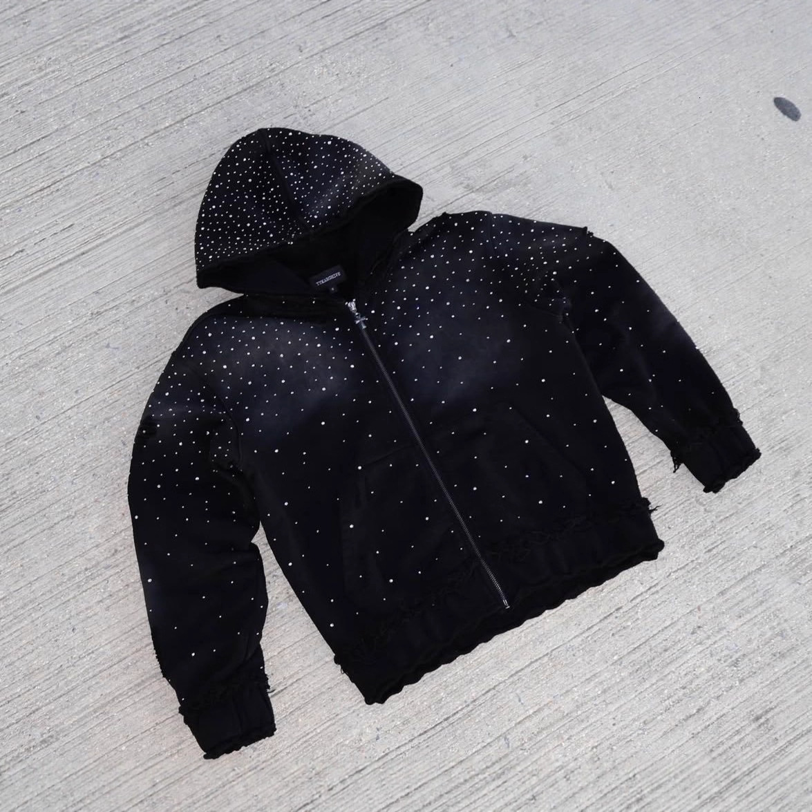 Autumn Winter Trendy Starry Sky Rhinestone Hooded Zipper Sweatshirt Men's Street Hip Hop Loose Jacket