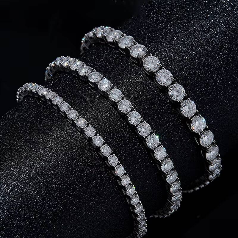 Fashion Shining Jewelry 925 Silver Round Diamond Bracelet Single Row Iced Diamond VVS 4mm 5mm 6mm Moissanite Tennis Chain