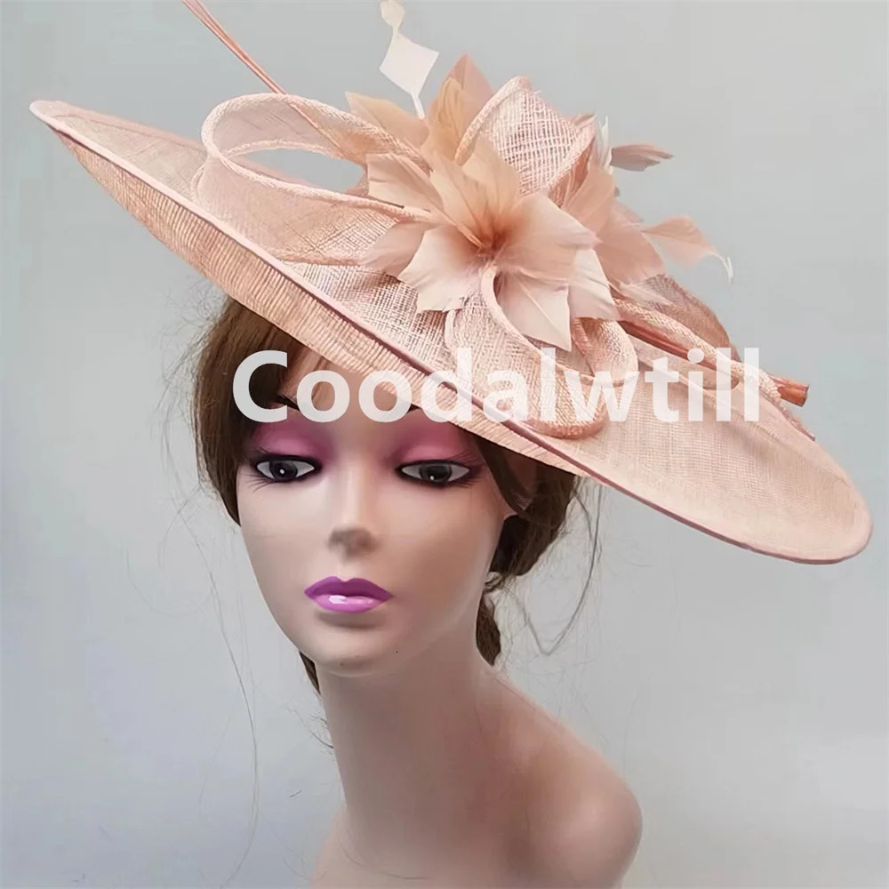 Royal Ascot Big Fascinator Hat Women Feather Large Hat Fascinator Party Wedding Headpiece Flower Church Chapeau 250729