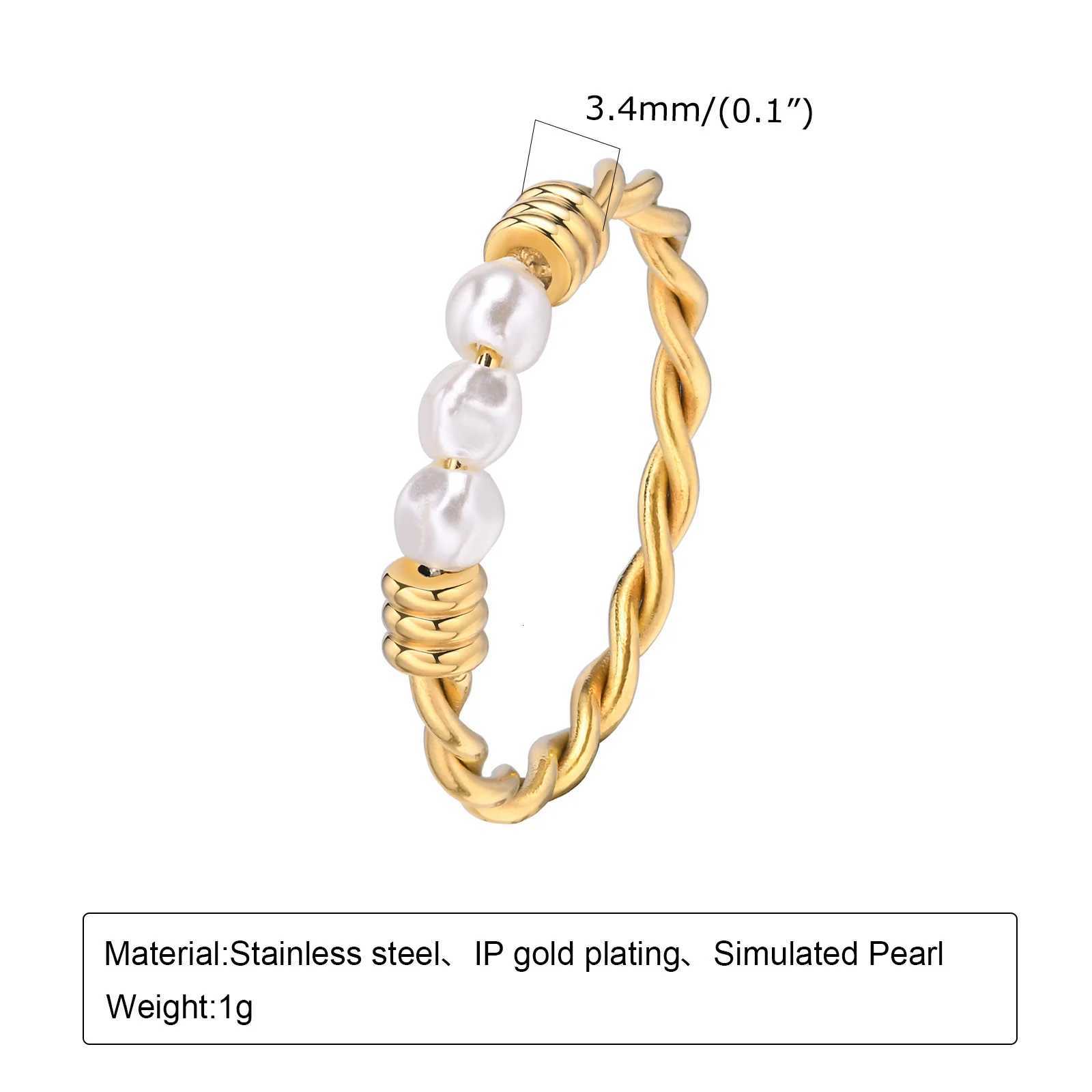 Stainless Steel Twist Braided Pearl Ring for Women Stackable Wedding Engagement Party Jewelry y250730